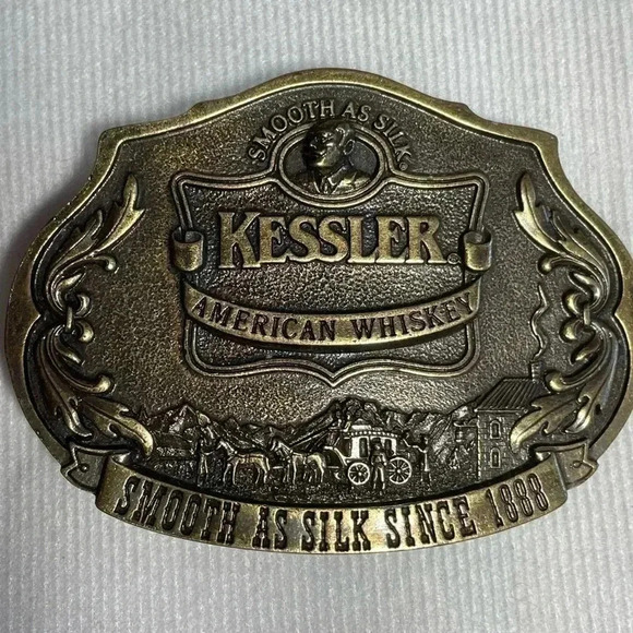 1993 Kessler Whiskey Brass Buckle 3” x 2.25” Vintage Limited Edition Made USA - Picture 1 of 5